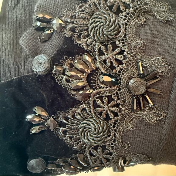 Vintage Chico’s Black Velvet Appliqué Beaded Knit Sweater Jacket Size 2 - Picture 12 of 14